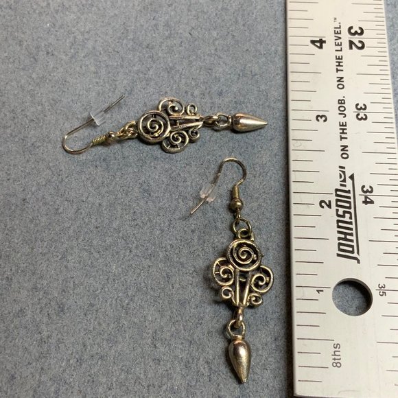 Dangle Pierced Earrings Silver Filagree Pendulum H - Picture 4 of 4